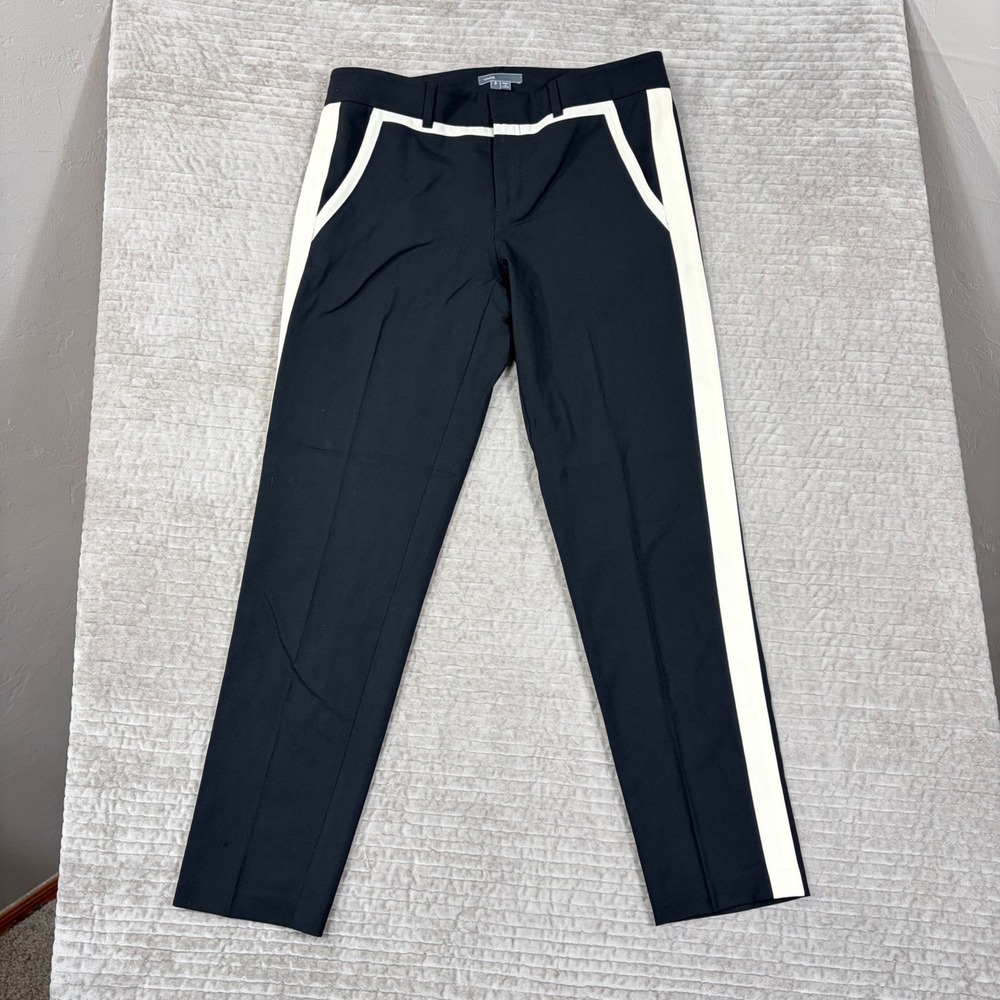 Vince Black Wool Blend Tuxedo Stripe Slim Trousers Pants Size 6